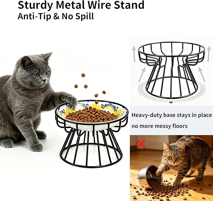 Elevated Ceramic Cat Bowl, Neck Protective, Whisker-Friendly, Dishwasher Safe, Suitable for Cats and Puppies(Bohemian Style) - Image 4