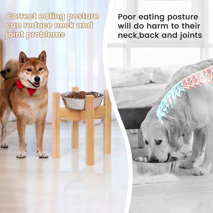 Elevated Dog Bowl Stand Adjustable Dog Food Holder 10”H Medium Bamboo | 10” Elevated Dog Bowl Stand, Medium Dogs, Adjustable, Fits 7”-10” Bowls, Single Bowl Holder, Natural Bamboo, Classic - Image 7