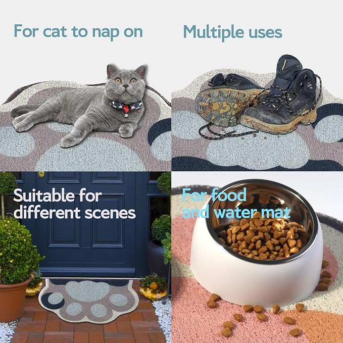 Cute Cat Litter Mat 24”x16”, Litter Box Mat, Litter Trapping Mat, Soft on Kitty Paws, Easy Clean, Anti Slip, Pet Accessories, Door Floor mats - Blue Grey60*40 - Image 7