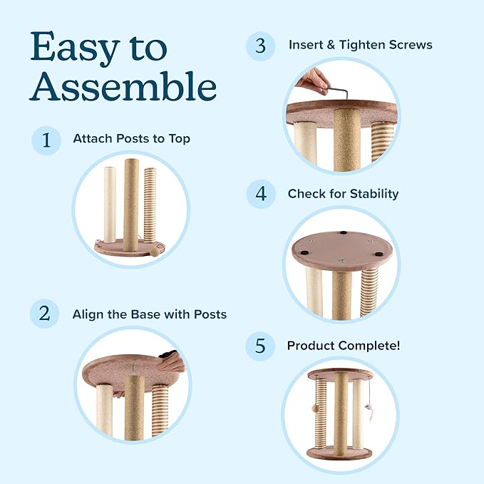 Cat Scratching Post - 3 Scratcher Posts with Carpeted Base Play Area and Perch - Furniture Scratching Deterrent for Indoor Cats by PETMAKER (Brown), Large | Large Tower Furniture Scratching Deterrent with Perch and Play Area for Indoor Cats and Kittens - Image 6