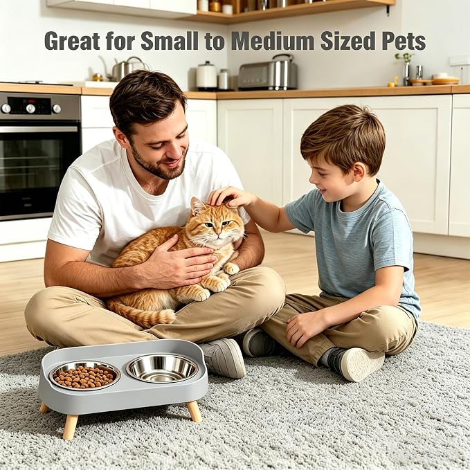 Elevated Cat Bowls, 2 Stainless Steel Raised Cat Food and Water Bowl Set, Splash Proof & Non-Slip, Whisker Fatigue Friendly, Dishwasher Safe for Cats and Small Dogs - Gray - Image 7