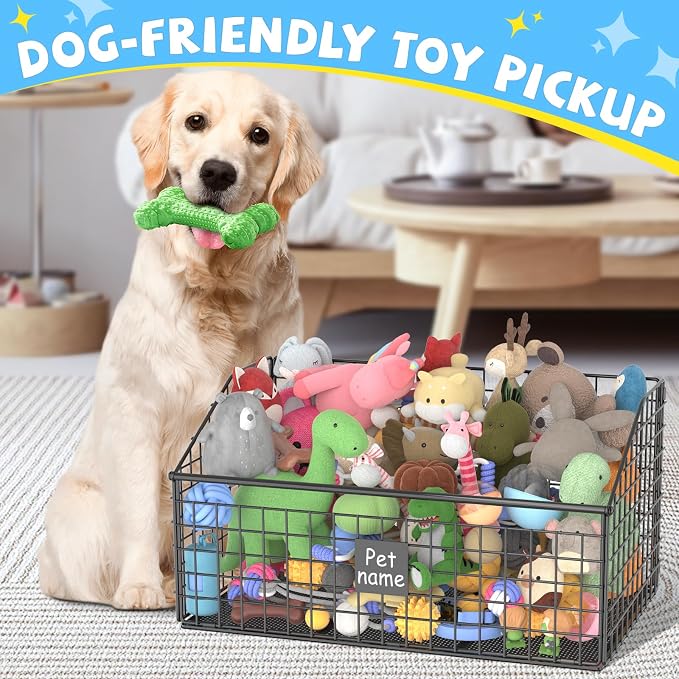 Kaiferty Indestructible Dog Toy basket, Large Toy Bin for Dogs,Pet Toy Bin Dog Metal Basket Organizer Storage for Toys Food Storage (Black) - Image 3
