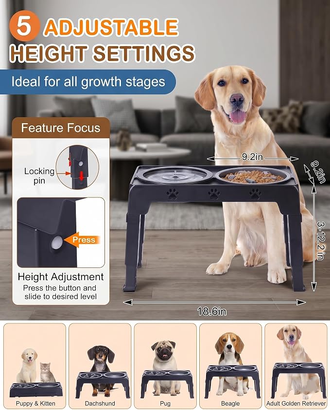 LALOBLUE Collapsible Dog Bowls Raised Elevated Adjust Stand | Elevated Dog Bowls, Dog Bowls Raised, Dog Bowls Elevated,5 Heights Adjustable Elevated Raised Dog Bowls Stand - Image 2