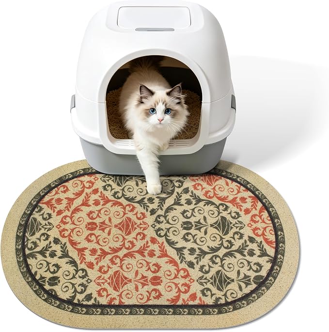 Cat Litter Mat, 24"x15" High Density PVC Litter Rug Trapping Mat, Non-Slip, Waterproof & Urine-Proof Litters Catcher Mats, Keep Floor Clean, Soft on Kitten Paws, Cat Essentialss Brown-Green by Yigerlee
