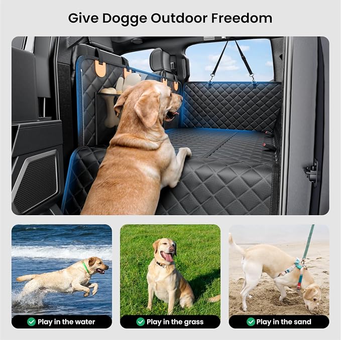 REEVAA Dog Truck Seat Cover for Back Seat, Hard Bottom, XL, Black+Orange | 450 lbs Extender, 45% More Space for 2-4 Large Dogs, Waterproof, Zippered Mesh Window, Fits Crew Cab Trucks & Large SUVs - Image 5