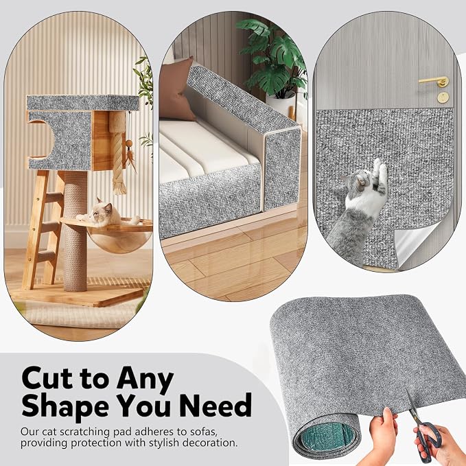Cat Scratch Couch Furniture Protector,Trimmable Self-Adhesive Cats Claws Scratch Pads, Sisal DIY Climbing Couch Protector for Scratch Post Cat Tree Replacement Indoor(Light Gray, 78.7"x15.8") - Image 3