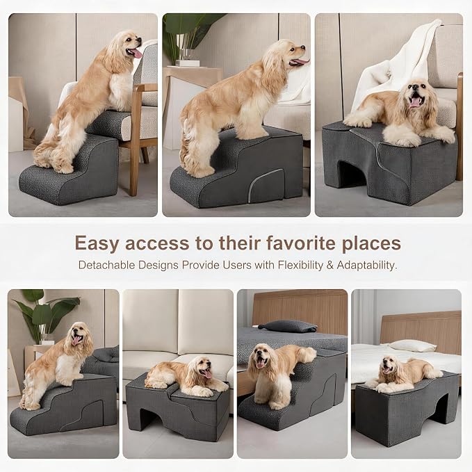 Garnpet Dog Stairs for Bed with Tunnel, 5-Step Dog Steps for Small Dogs and Cats, Non-Slip Indoor Pet Stair for Couch and Sofa, Dark Grey - Image 3