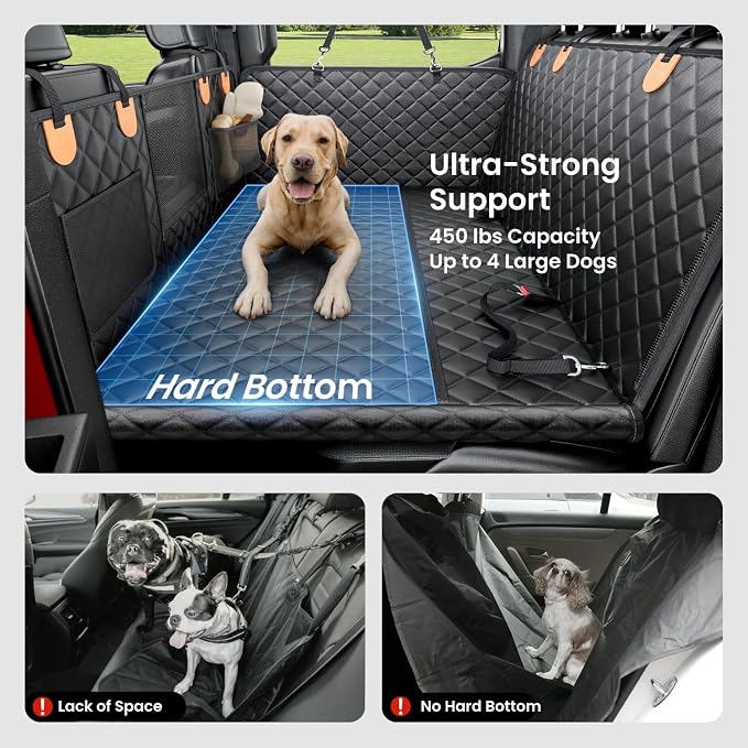REEVAA Dog Truck Seat Cover for Back Seat, Hard Bottom, XL, Black+Orange | 450 lbs Extender, 45% More Space for 2-4 Large Dogs, Waterproof, Zippered Mesh Window, Fits Crew Cab Trucks & Large SUVs - Image 2