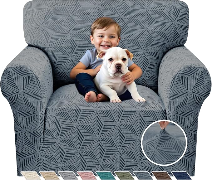YEMYHOM 1 Piece Stretch Chair Sofa Slipcovers Couch Covers for 1 Seat, Jacquard Armchair Covers with Non-Slip Elastic Bottom, Thickened Furniture Protector for Dogs Pets kids (Small, Dark Gray） by YEMYHOM