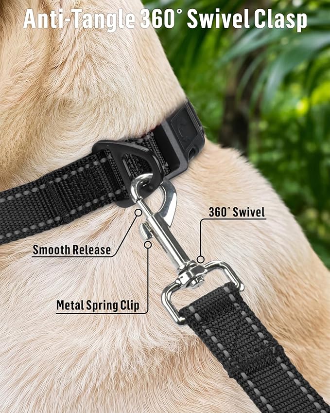 FunTags Reflective Nylon Dog Leash for Medium & Large Dogs, 6FT for Walks | Comfortable Padded Grip, Stay Safe at Night, 360° Anti-Tangle Swivel, for Dog Parks & Trails, Black - Image 4