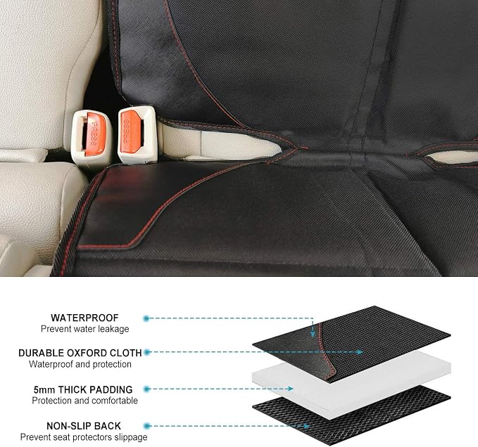 MORROLS Car Seat Protector, 2 Pack Carseat Protector with Thick Padding, Baby/Pets for Child Car Seat-Mesh Pockets-Waterproof-Universal Size(Black) - Image 7