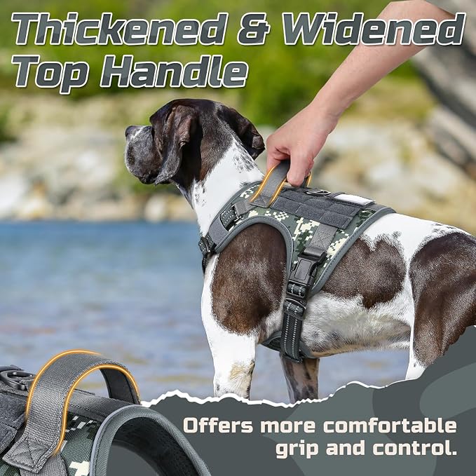rabbitgoo Tactical Dog Harness for Medium, No Pull Military Service Vest | Molle & Handle, Heavy Duty, Adjustable, Reflective Straps, Easy Control for Training Walking, Grey Camo, Medium - Image 7
