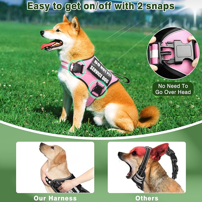 Service Dog Vest Harness and Leash Set+10 Patches,No Pull&Easy Walk Reflective Dog Harness with Soft Padded Handle for Training/Everyday,Fit Small/Medium/Large/Extra-Large Dogs (Pink L) | No Pull&Adjustable Reflective Dog Harness Large Sized,Dog Leash ... - Image 6