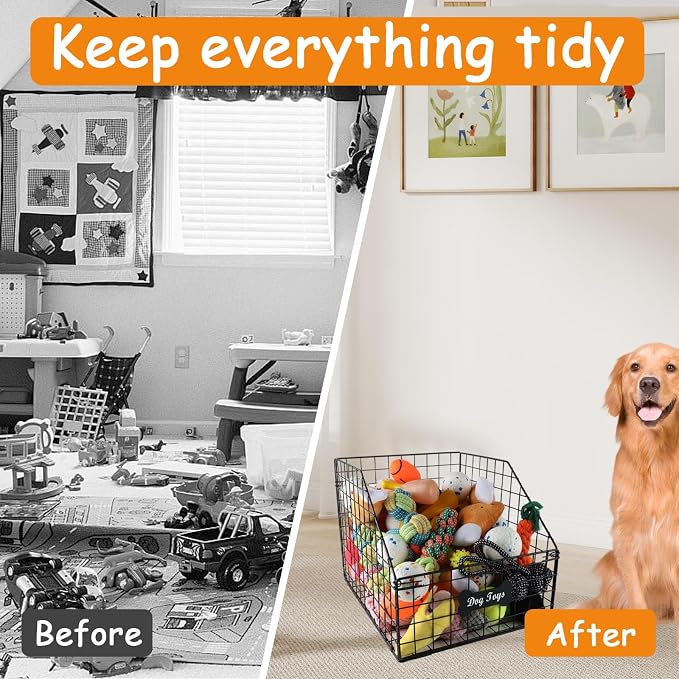 Geyecete dog toy basket Pet wire folding dog toy bin Trapezoid dog toy box Dog Toys Storage Toy box for dogs Chew-Proof Dog Food Toy Storage Container - Image 3