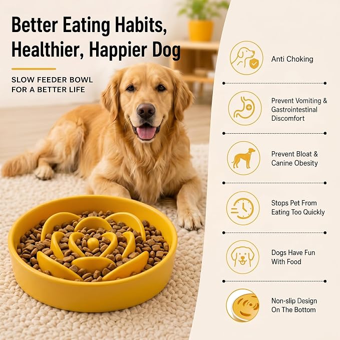 Casfuy Dishwasher Safe Ceramic Slow Feeder Dog Bowl, 8.3-in - Image 3