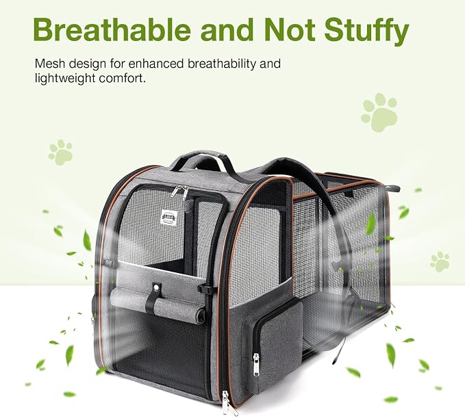 Cat Carrier Backpack, Expandable Pet Carrier with Sun Shade & Full Front Opening, Breathable Mesh Backpack for Small Dogs & Medium Cats Up to 18 Lbs, Foldable for Hiking, Camping (Grey) - Image 3