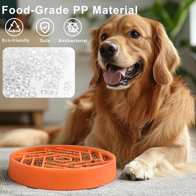 TOBYTO Slow Feeder Dog Bowls Large Medium Breed,Anti-Choking Slow Eating Dog Food Bowl,Non Slip Pet Slower Food Feeding Bowls Large Puzzle Slow Feeder Bloat Stop Maze Dog Dishes,Orange - Image 2
