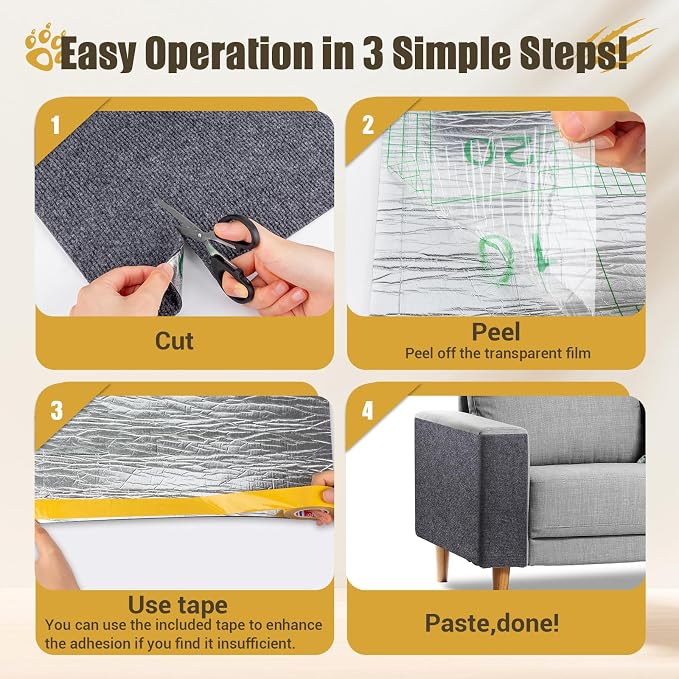 Cat Scratch Couch Protector, 90"x16" Trimmable Anti-Scratch with Grid Tape | Protect Couch from Cat Claws with Double Self-Adhesive Carpet, Great for Sofa & Indoor Wooden Furniture (Dark Gary) - Image 5