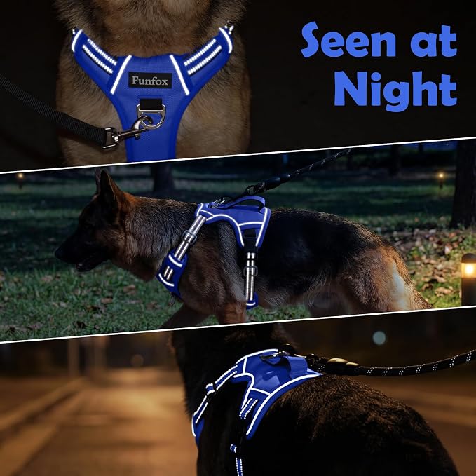Dog Harness No Pull, Adjustable Pet Vest Harness, Super Soft Material with Vertical Handle Easy Control, Reflective Night Walking, 2 Leash Clips for Medium Sized Dogs, Blue, M - Image 8