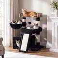 Heybly Cat Tree, Multi-Season Stable Cat Activity Tower, HCT207SG | Wooden Top Platform Cat Tower, Soft Plush Perch, Sisal Scratching Board, Cat Basket & Cozy Kitten Cat Condo, Smoky Gray by HEYBLY