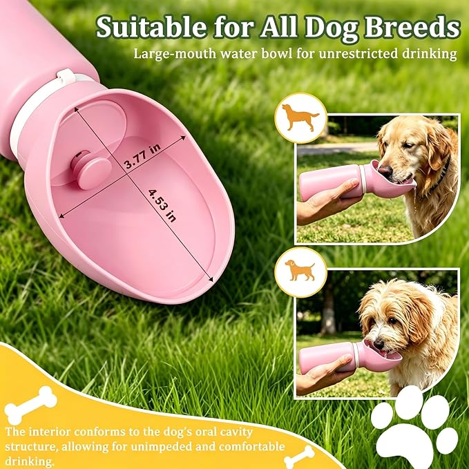 2 in 1 Foldable Dog Water Bottle, Leakproof Portable Pet Dispenser, Pink | Portable Water Dispenser for Cat, Rabbit, Puppy and Small Animals, for Pets Outdoor Walking, Hiking, Travel, BPA Free - Image 3