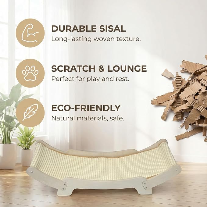 Sisal Cat Scratcher Bed for Indoor Cats Hammock for Scratching Pad Cat Chair Nartural Sisal Scratch Post for Large Cats Scratcher Lounge, Wooden Cat - Image 5