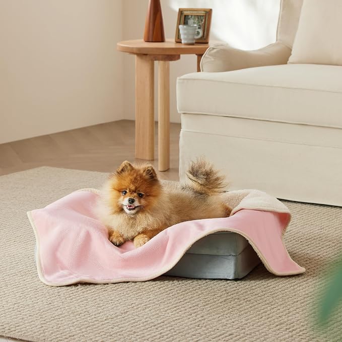 Bedsure Waterproof Dog Blankets for Small Dogs Soft Cat Blanket Warm,25X35 | Washable Plush Sherpa Fleece Puppy Blanket for Couch Protector, Reversible Cozy Calming Throw for Pet Indoor,Pink - Image 9