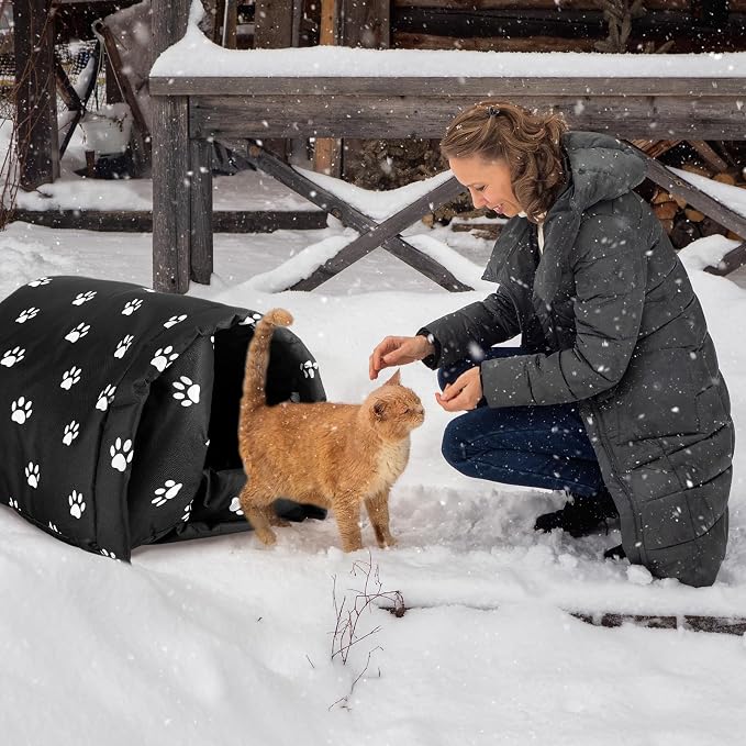 Doublefill 3 Pcs Foldable Cat Houses Paw 21.3 x 16.5 x 14.2 Inches | Weatherproof Waterproof Rainproof, Cotton Padded Interior for Warmth, Tent Design, for Indoor Garden Patio Use - Image 4