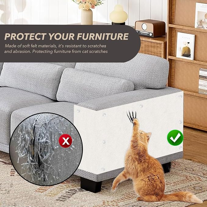 78.7"X15.8" Cat Scratching Mat, Self-Adhesive Cats Carpet, DIY Scratch Furniture Protector for Couch, Sofa, Wall & Doors, Durable Cat Scratch Guards Couch Cats Scratcher from Claw (Off White) - Image 3