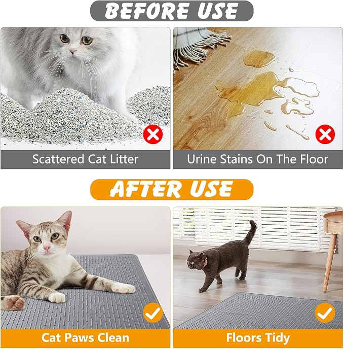 Silicone Cat Litter Mat, Waterproof, Raised Edge, 28 x 20 in, Gray | Quick-clean silicone, leakproof floor protection, non-slip base, doubles as feeding mat - Image 6