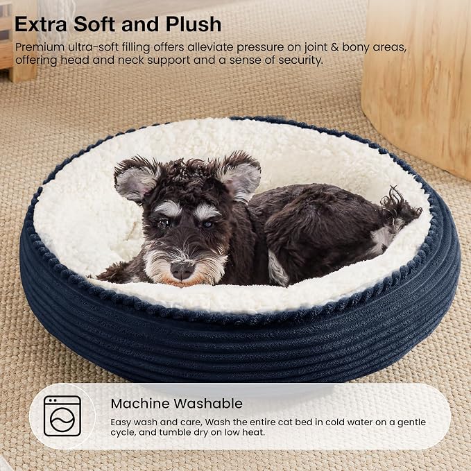 Love's cabin Round Donut Cat and Dog Cushion Bed, 24in Pet Bed for Small or Medium Dogs, Anti-Slip & Water-Resistant Bottom, Soft Durable Fabric Pet Beds, Washable Calming Cat Bed Navy Blue - Image 7