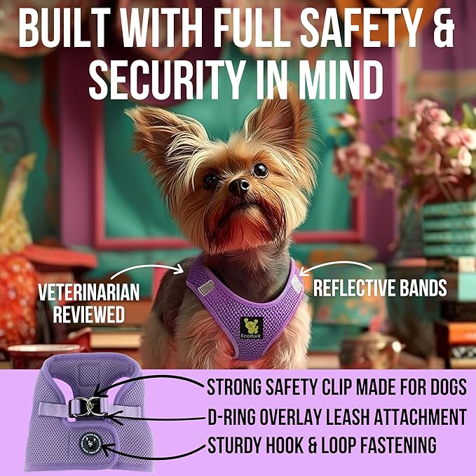 EcoBark Step in Dog Harness, Reflective & Adjustable Body Halter Vest | Eco Friendly Dog Harnesses for Small Breed & Medium Breed Dogs, Soft Mesh Toy Breed Harness, Lavender, Large, Padded - Image 2