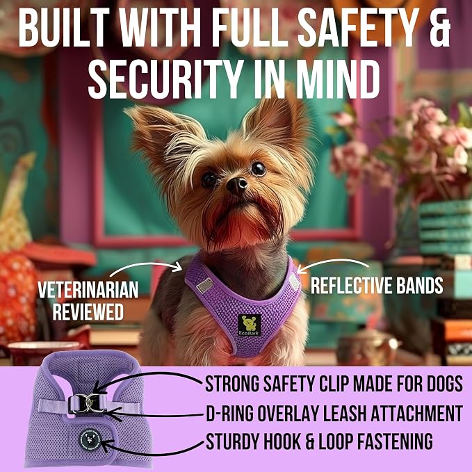 EcoBark Step in Dog Harness, Reflective & Adjustable Body Halter Vest, XL | Eco Friendly Dog Harnesses for Small & Medium Breed Dogs, Soft Mesh Toy Breed Harness, No Pull No Choke Vest, Lavender - Image 2