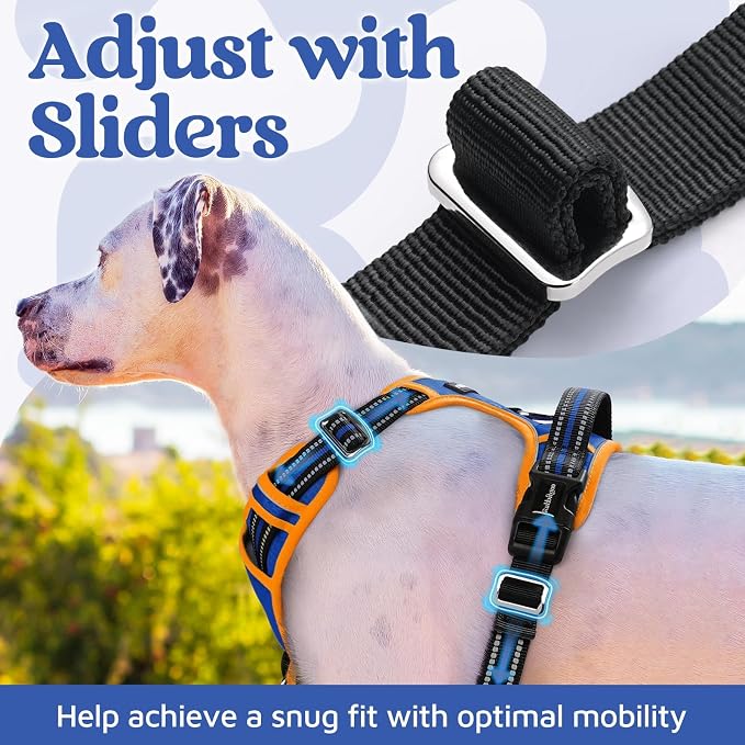 rabbitgoo Dog Harness for Large, No Pull 3 Buckles Easy On & Off | Soft Padded, Walking with Control Handle, Adjustable and Reflective, Royal Blue & Orange, Large - Image 5