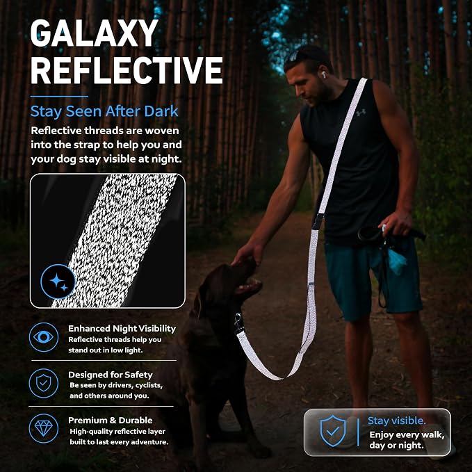 Hands Free Dog Leash,Galaxy Reflective,Crossbody Dog Leash,Blue | Galaxy Reflective • High Visibility • Emergency Control Handle • Heavy-Duty Hardware - Image 4