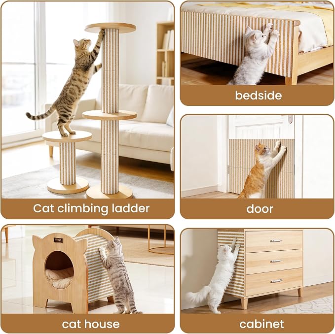 Natural Cork-Cat Scratch Pad-Cat Scratch Mat Rug-Avoid Cat Couch Protector-Cat Scratch Furniture Protector for Post/Sofa/Floor-Indoor Wall Scratcher-Cat Scratching Carpet-Stretching-white-Pro 40*16 IN - Image 4