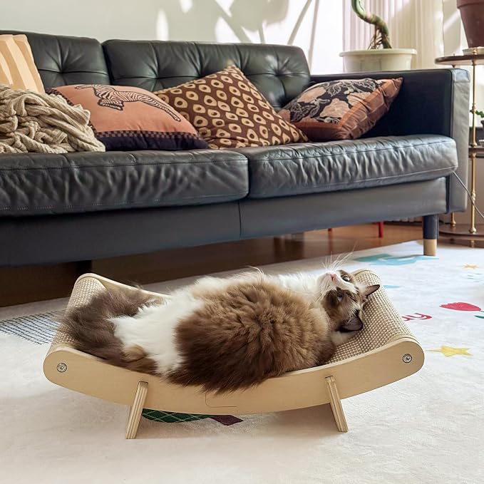 PETKARAY Inclined Sisal Cat Scratcher Bed, Curved Wooden Cat Hammock Chair, Large Scratch Pad for Indoor Cats, Cozy Cat Furniture Lounge - Image 6