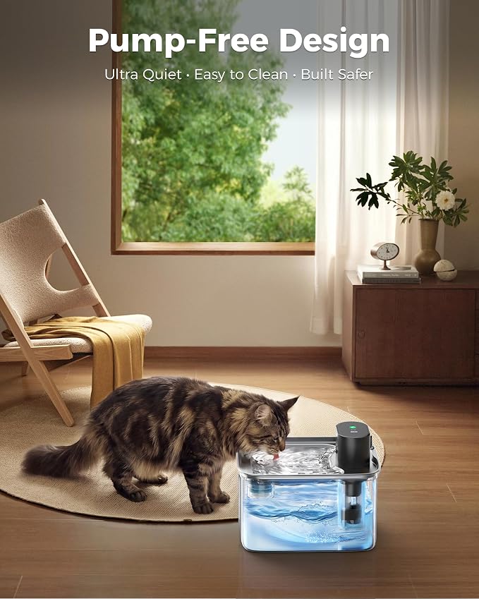 Wireless Cat Water Fountain, 108oz/3L Pump-Free Ultra-Quiet Pet Water Dispenser, Stainless Steel with Multi-Layer Filtration, 3 Smart Modes & Motion Sensor,Automatic Drinking Fountain for Cats Dogs - Image 2