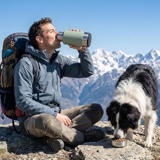 32oz 3-in-1 Dog Water Bottle Stainless Travel Cup with 2 Bowls,Green | 2 Detachable Food and Water Bowls | Leak Proof | Ideal Gift for Dog Lovers for |Pet Gear for Outdoors, Hiking, Parks - Image 3