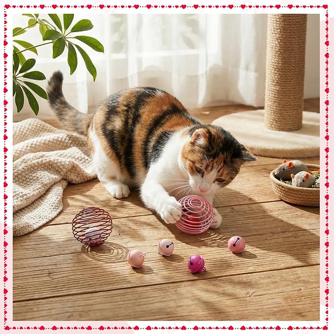 Jecery 5 Pcs Cat Toys Spring,Bell,Pink Red | Interactive Metal Cat Toy, Stretchable Rolling Ball, for Indoor Cats, Colorful Playful Coils, Kitten Pet Supplies - Image 7
