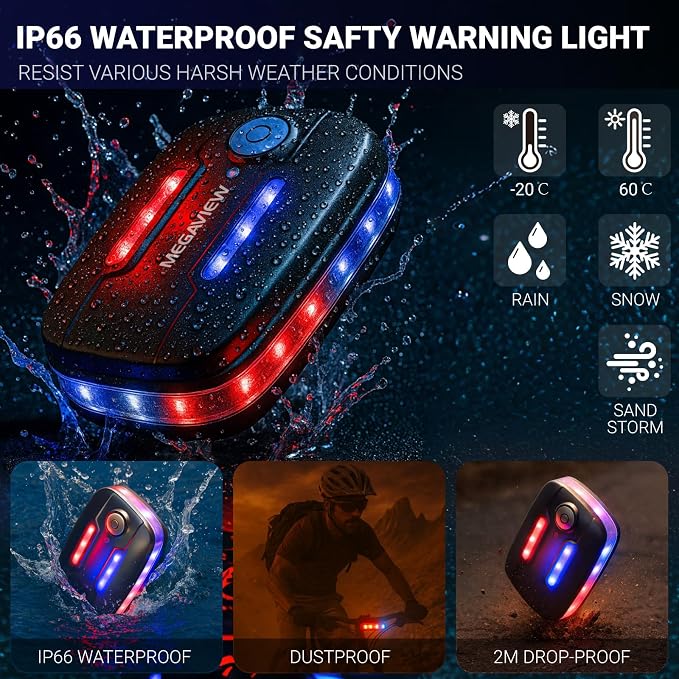 Safety Warning Light, 360 LED Hands-Free Wearable Emergency Work Light, Magnetic Mount, IP66 Waterproof Rechargeable USB-C, Helmet Bike Dog Collar Backpack Warning Light - Image 4