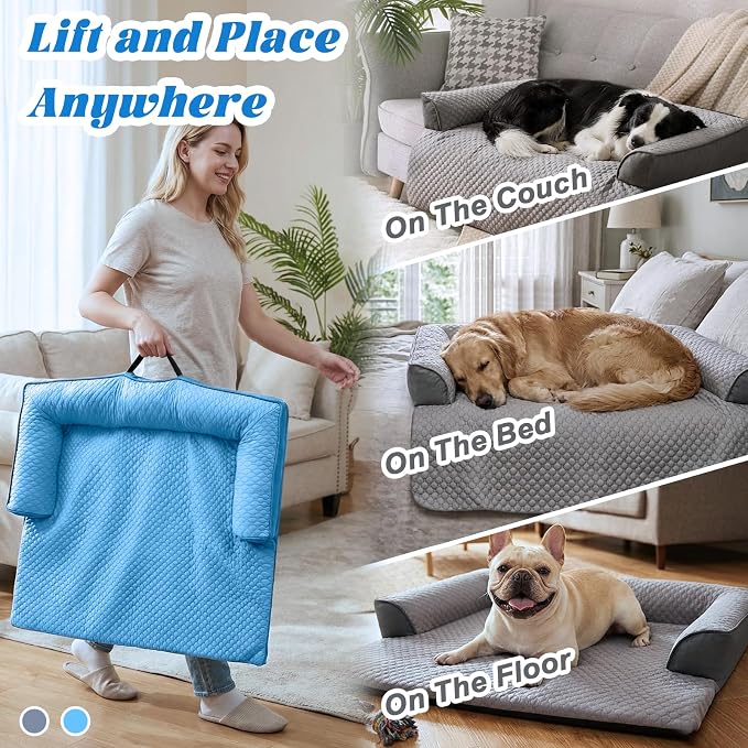 GGIB Cooling Dog Bed Mat with Bolster Pillow Washable Dog Couch Cover Breathable Summer Pet Couch Bed Protector Indoor(Small, Cooling Blue) - Image 7