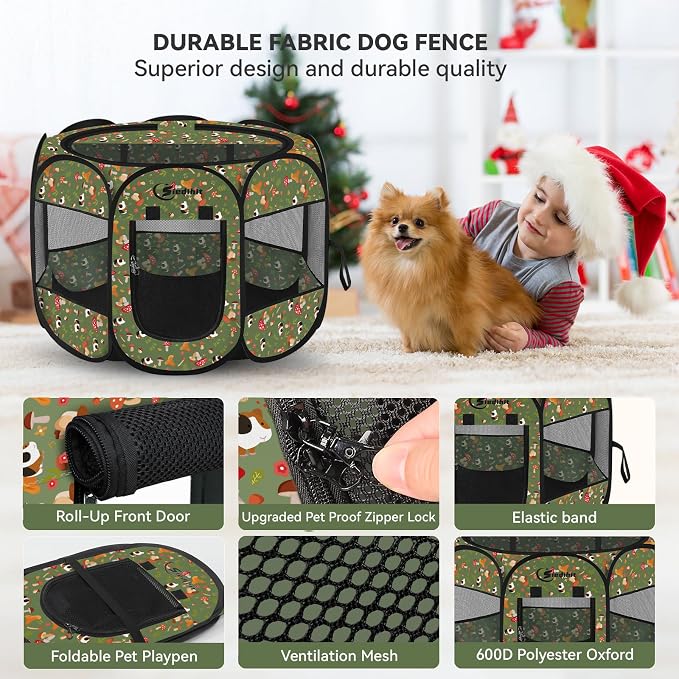 Siedihit Dog Playpen, Medium Dogs Tent Crates Cage Indoor/Outdoor | Portable Pop Up Dog Kennel Playpen with Carrying Case for Dogs/Cats/Rabbits(Cottagecore, Medium) - Image 6