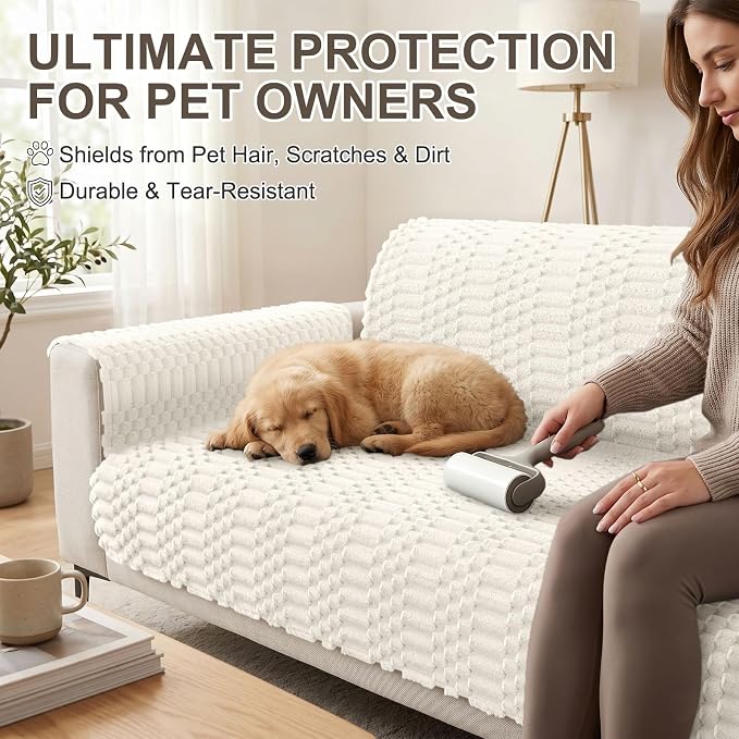 Smiry Waterproof Couch Covers for Dogs Washable, Non Slip Pet Sofa Cover | Plush Scratch Resistant Flannel Furniture Protector for Dogs, White, 36" x 71" - Image 6