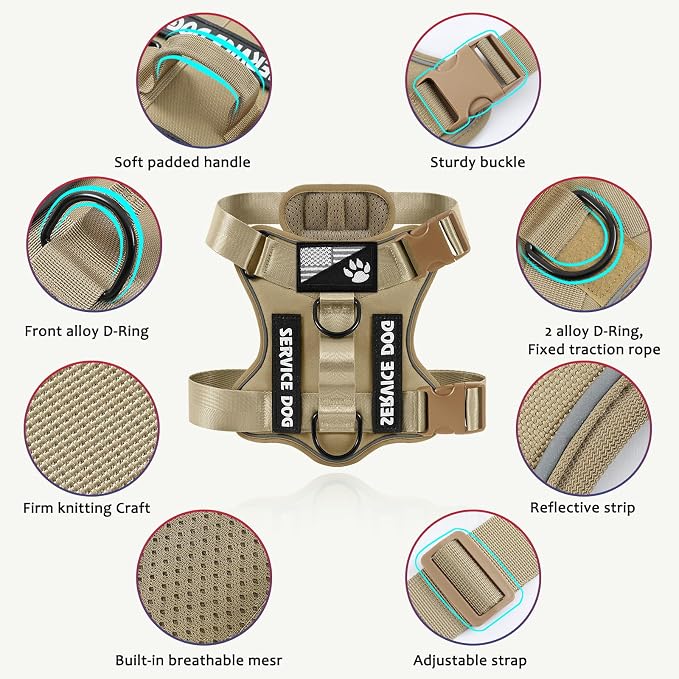 Service Dog Harness, Reflective Dog Vest Harness with 5 PCS Patches, Adjustable Soft Oxford Pet Harness, Inner Layer Mesh, Easy to Control for Small Medium Large Dogs - Image 2