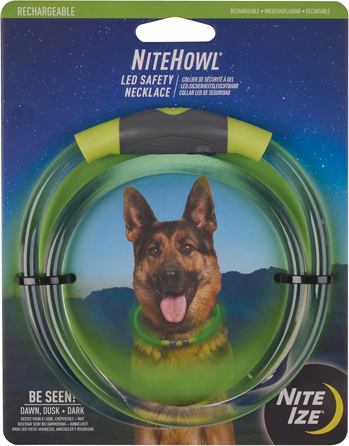 Nite Ize NiteHowl Rechargeable LED Safety Necklace - Dog Light for Dog-Walking Gear - Weather-Resistant Design - 5 Hours Runtime - Cut to Fit from 12” to 27” - Green by NiteIze