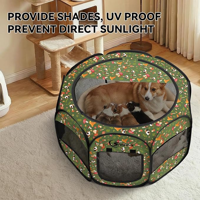Siedihit Dog Playpen, Medium Dogs Tent Crates Cage Indoor/Outdoor | Portable Pop Up Dog Kennel Playpen with Carrying Case for Dogs/Cats/Rabbits(Cottagecore, Medium) - Image 5