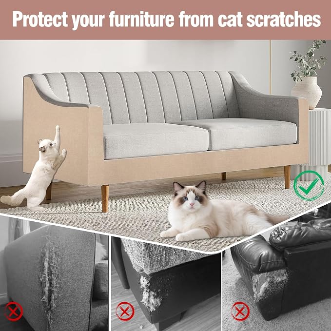 Cat Scratch Couch Furniture Protector-118''x15.8'' cat Scratch Mat for Couch Furniture and Wall Protector,Trimmable Self-Adhesive DIY Climbing Cats Scratcher Couch Protector（Dark Gray） - Image 3