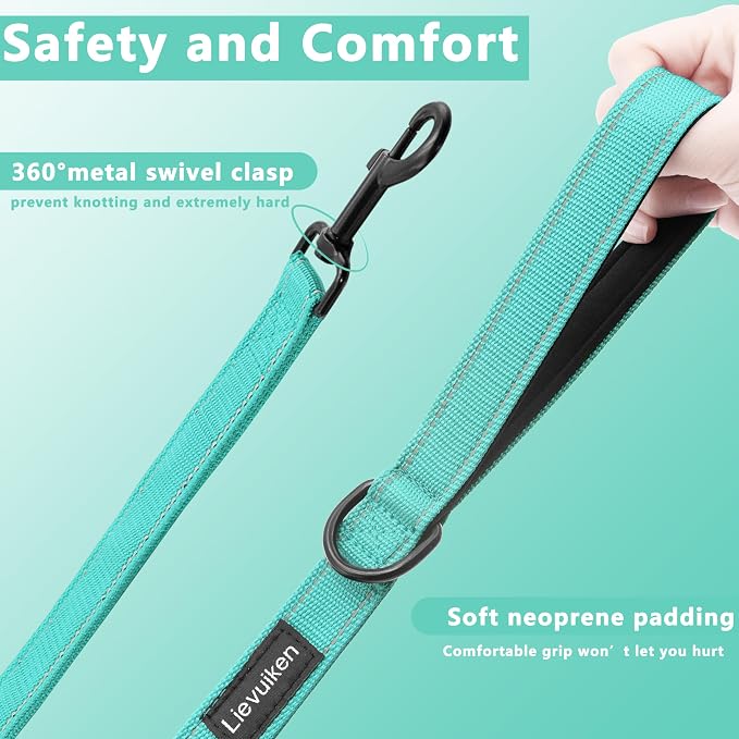 Dog Leash 4ft Long,Double Handle Dog Leash for Control Training | Heavy Duty Dog Leads with Traffic Padded Handles, Reflective Leashes for Small Medium Large Dogs(4ft, Turquoise) - Image 3