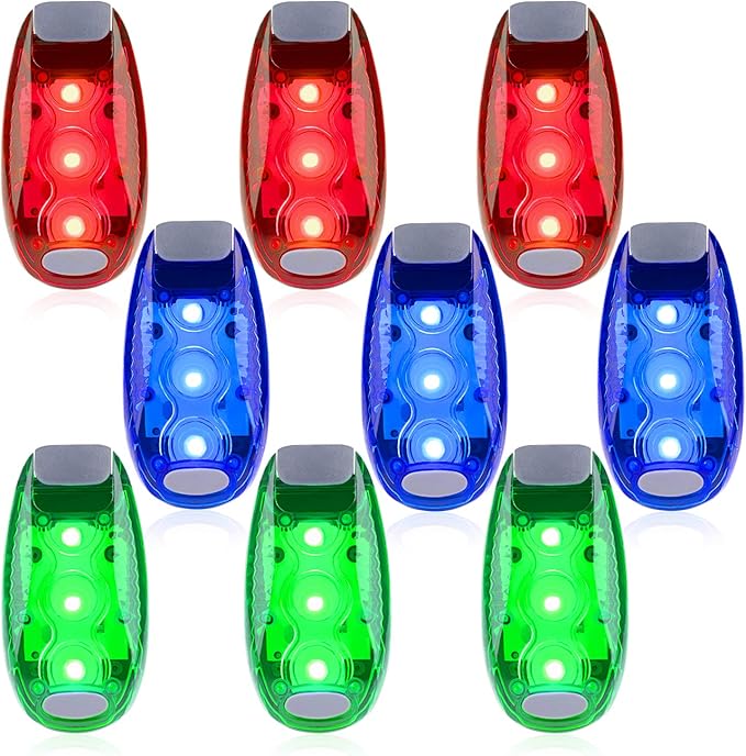 9 Pack LED Safety Lights, Clip-On Flashing Strobe Lights for Night | High Visibility LED Clip-On Safety Lights In Red, Blue And Green For Running, Walking And Cycling. Wear On Clothes Or Gear. by Aepeye